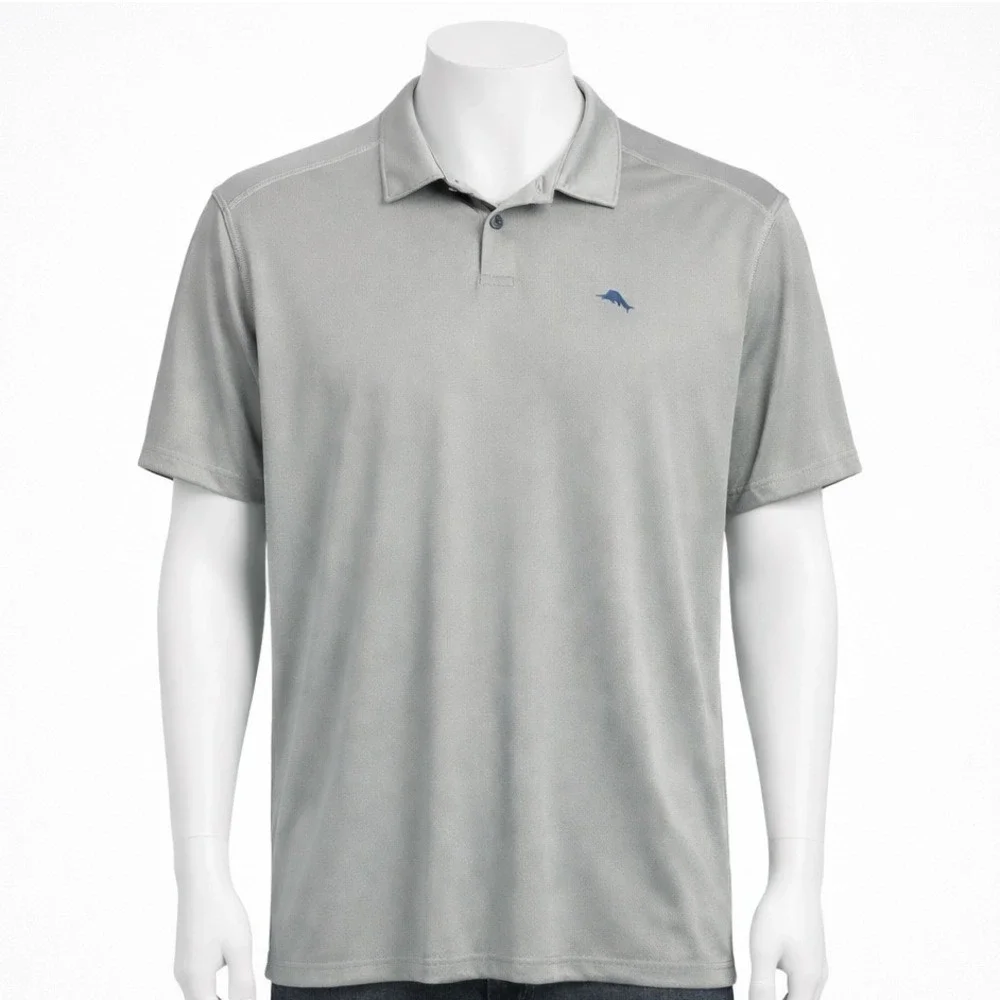 Tommy Bahama Golf Polo‎ Shirt Men's XXL Gray Collared Short Sleeve Wicking
